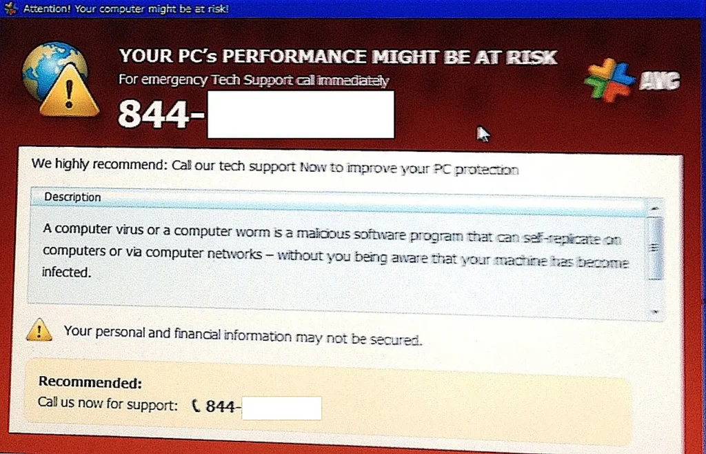 Remove malware from Windows — a computer screen showing a virus warning