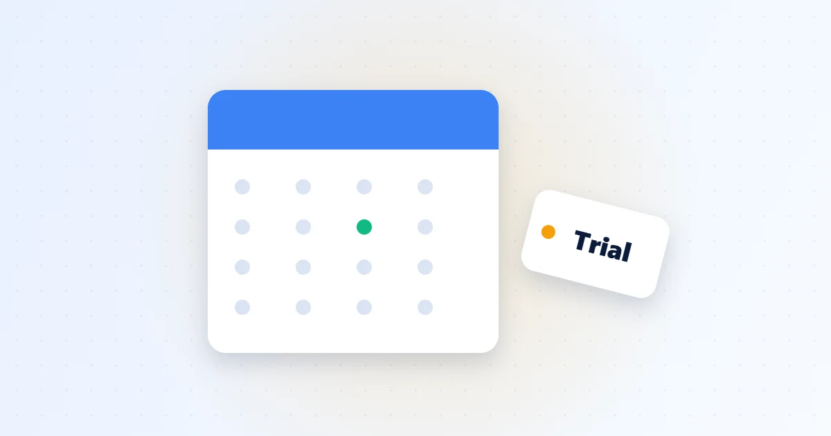 Calendar and trial tag illustrating pricing and free trial information