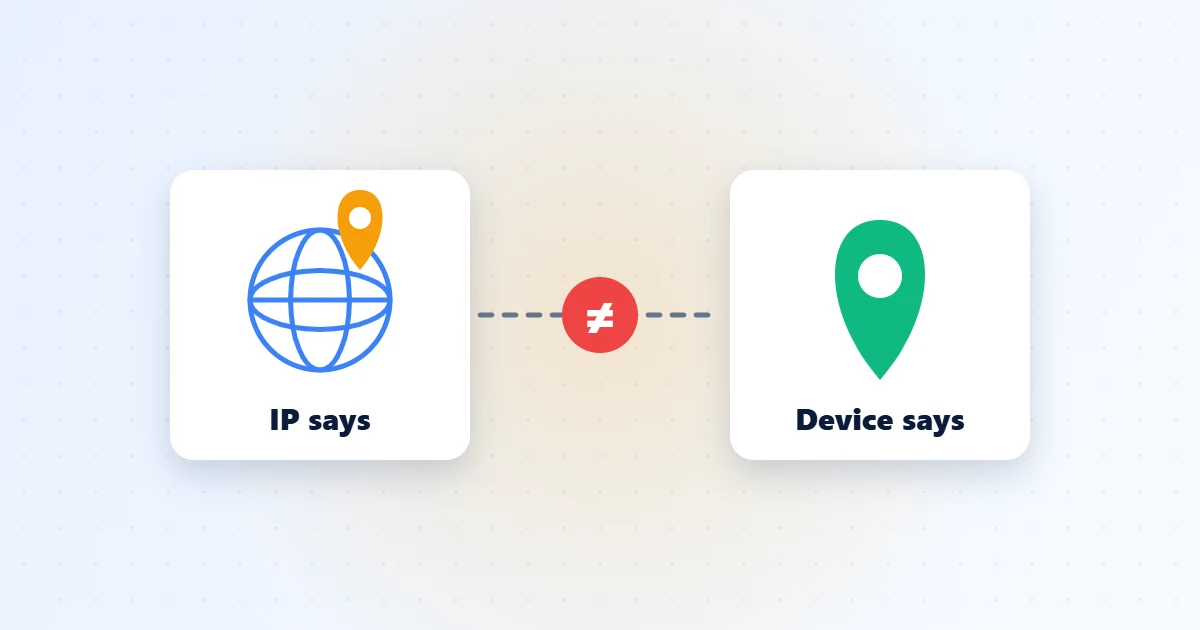 IP location and device location shown as two different places